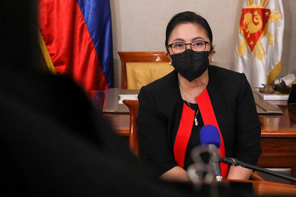 Vice President Leni Robredo presents the proposed 2022 Budget of the Office of the Vice President presentation before the Senate Committee on Finance on Sept. 21, 2021. Charlie Villegas, OVP