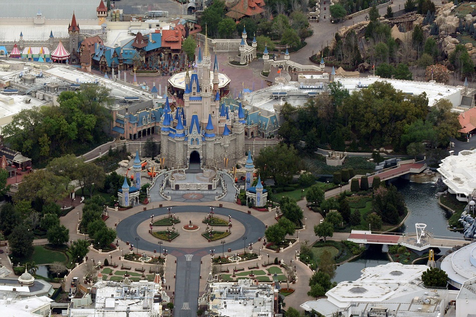Cinderella Castle is seen at the end of an empty Main Street at Disney