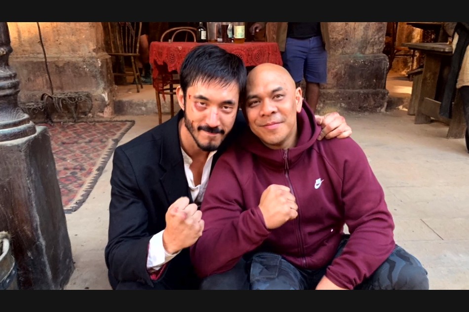 Filipino stunt coordinator Brett Chan with Andrew Koji who plays Ah Sahm in 