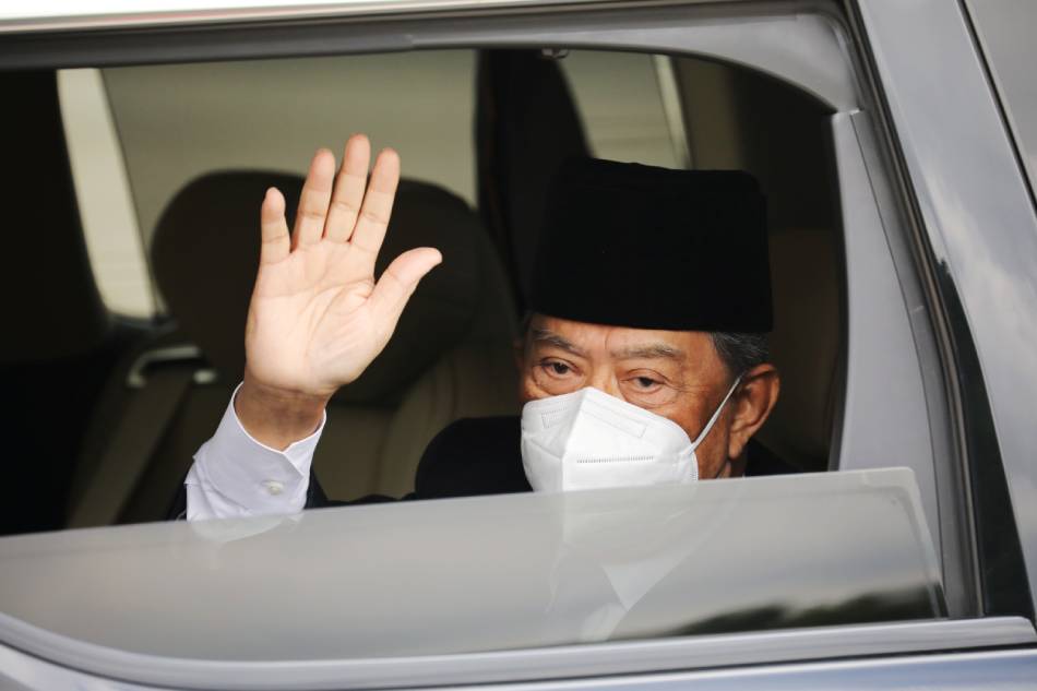 Malaysian Prime Minister Muhyiddin Yassin arrives at the National Palace for a meeting with the king, in Kuala Lumpur, Malaysia, Aug. 16, 2021. Lim Huey Teng, Reuters