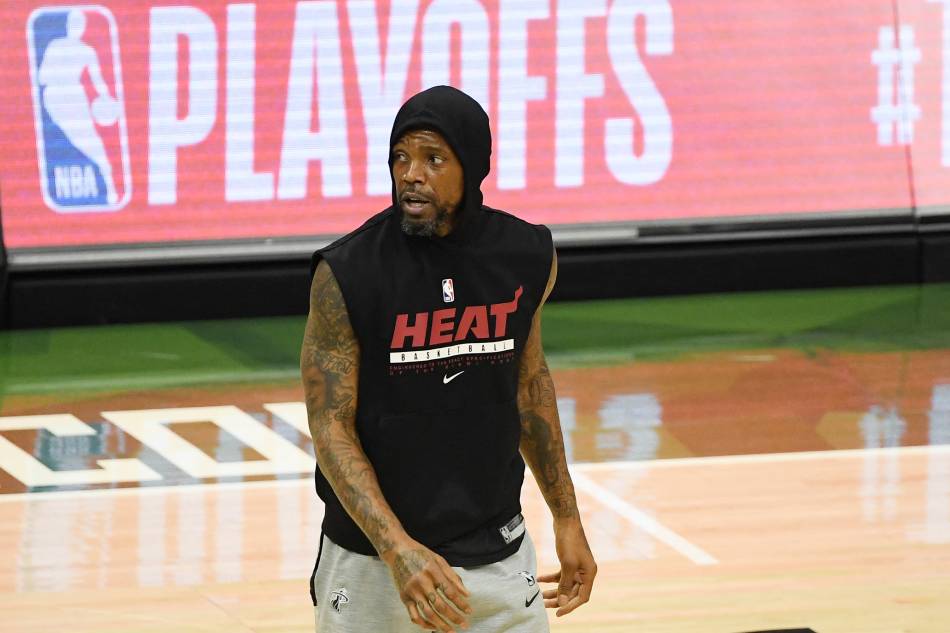 Udonis Haslem #40 of the Miami Heat looks on before the game between the Milwaukee Bucks and the Miami Heat during Game Two of their Eastern Conference first-round playoff series between the Milwaukee Bucks and the Miami Heat at Fiserv Forum on May 24, 2021 in Milwaukee, Wisconsin. File photo. Quinn Harris, Getty Images/AFP