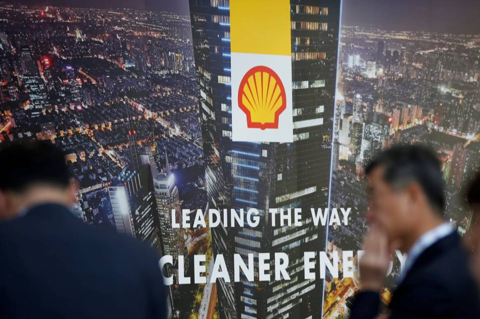 A logo of Royal Dutch Shell is seen at Gastech, the world