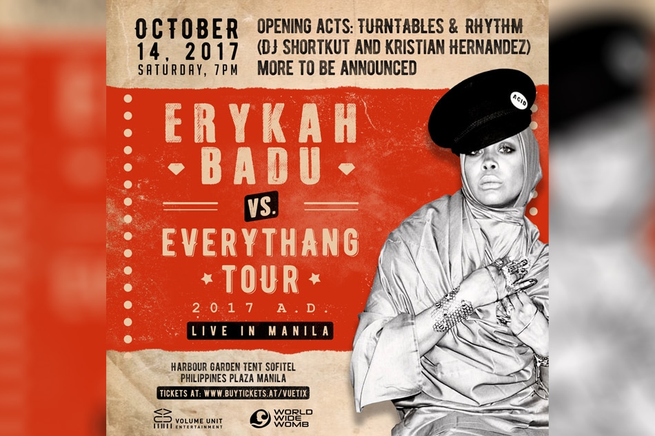 Erykah Badu brings world tour to Manila this October 1