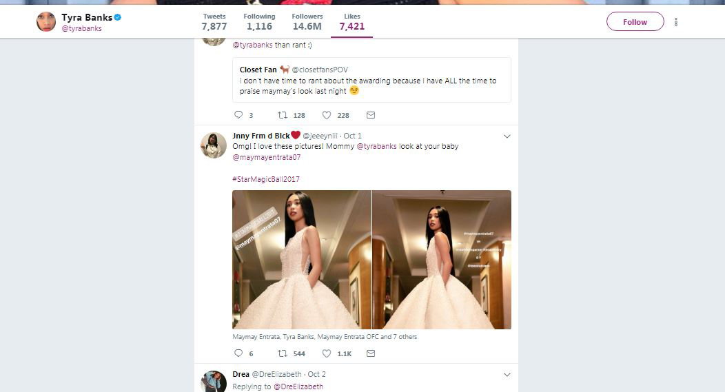 tyra banks likes maymay s star magic ball photos on twitter abs