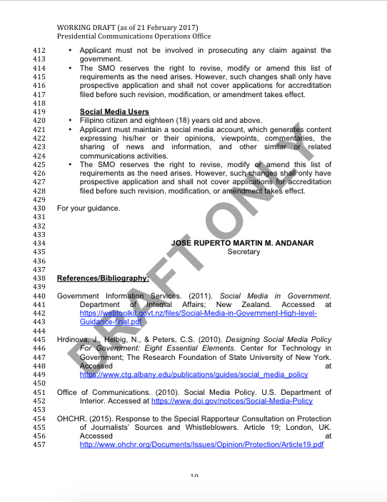 What bloggers say about Palace social media policy proposal 11