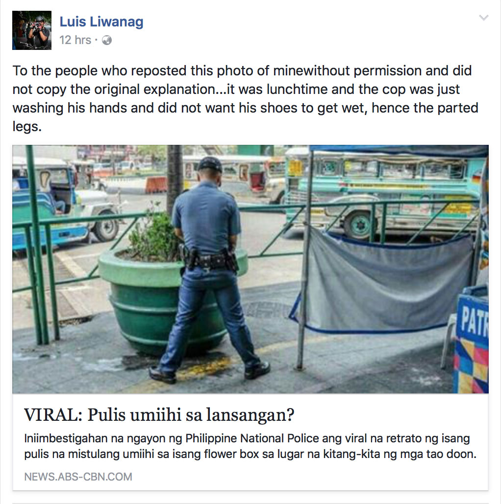 Pulis sa viral photo naghuhugas lamang ng kamay 2