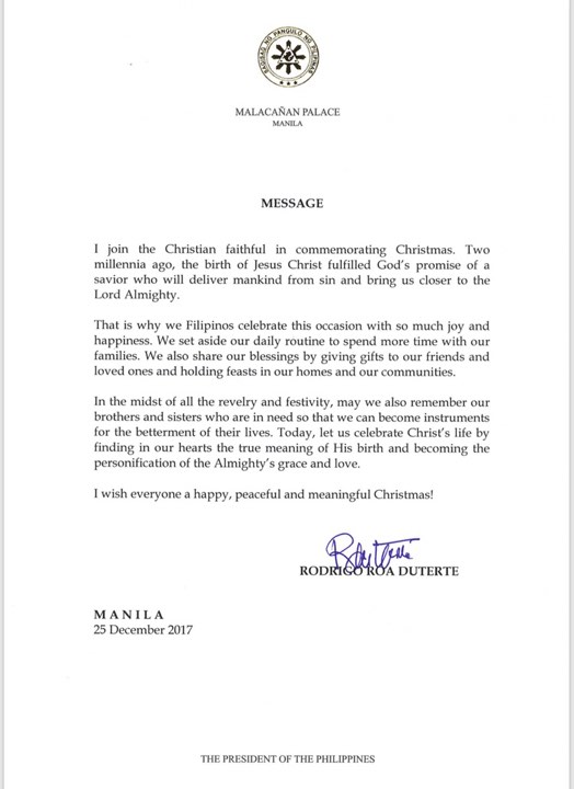 Duterte's Christmas message Remember those in need ABSCBN News