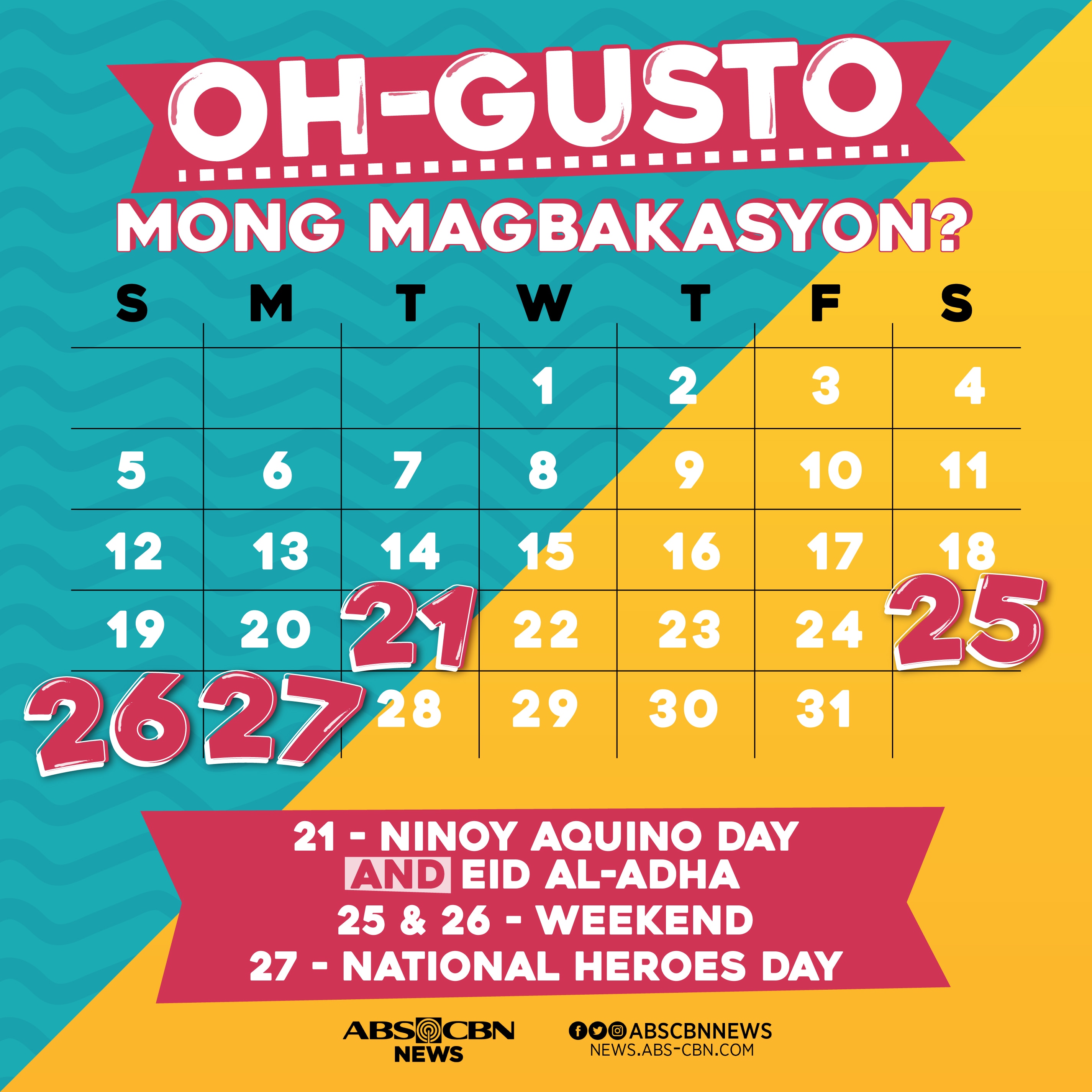Plan ahead: Long weekend, holidays this August 1