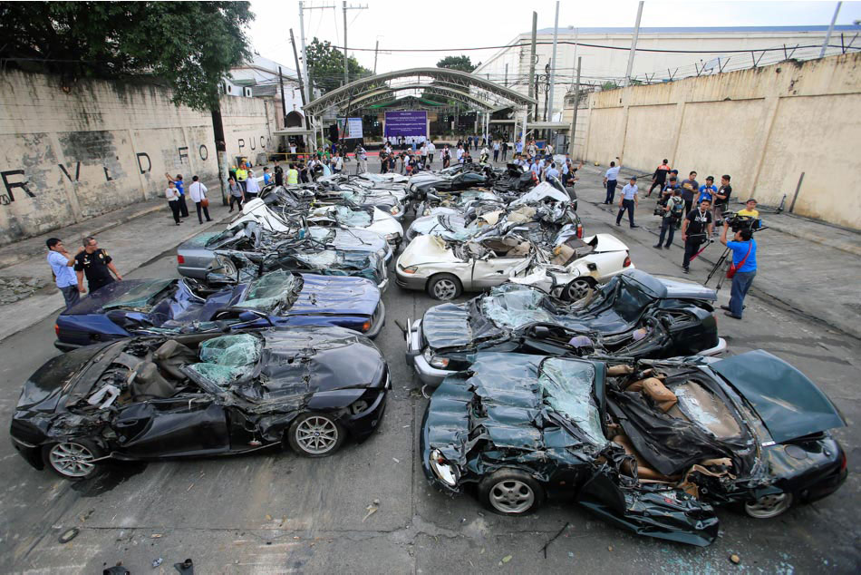 Duterte leads destruction of smuggled luxury cars | ABS-CBN News