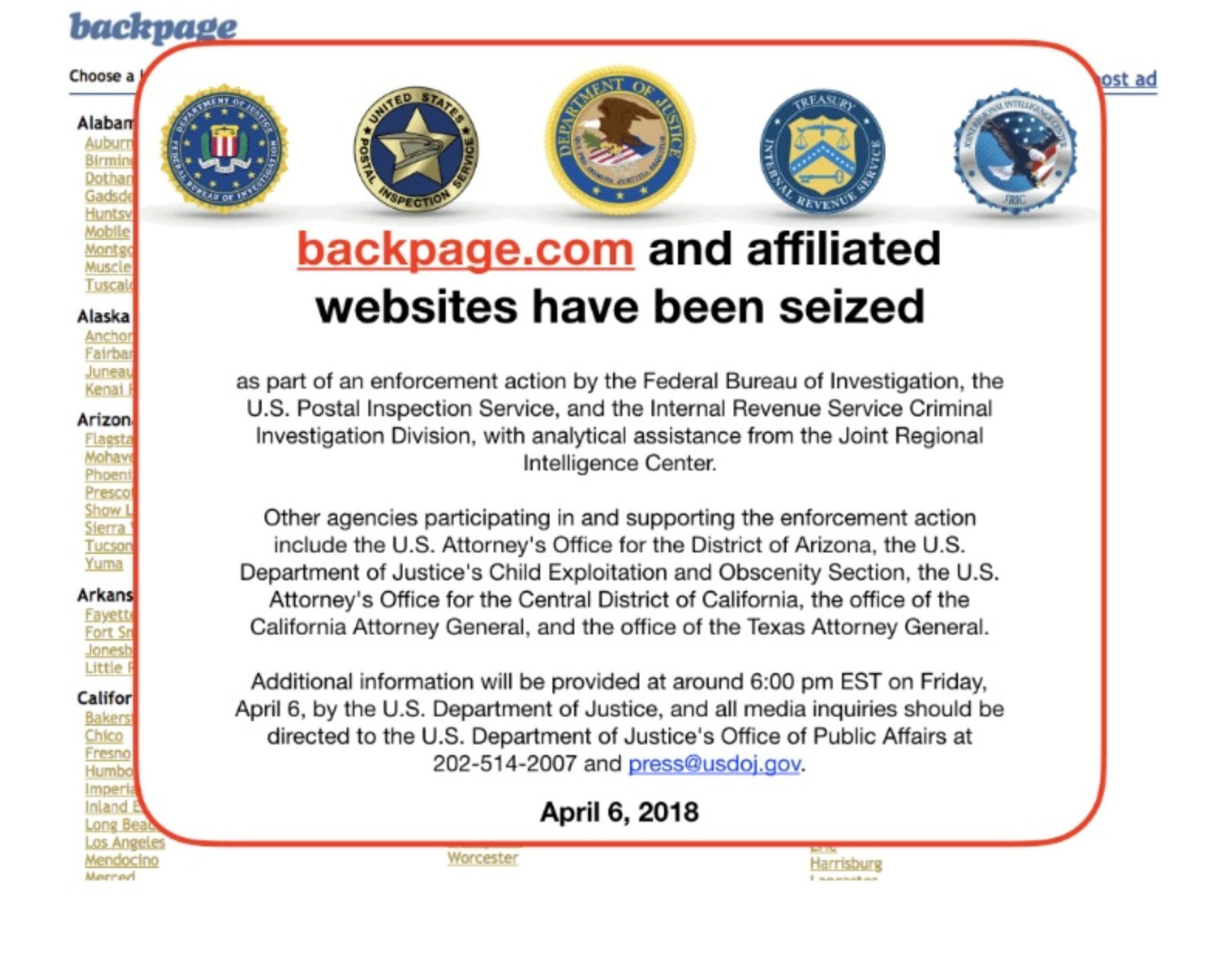 Fbi Shuts Down Sex Classifieds Giant Backpage Abs Cbn News 9132