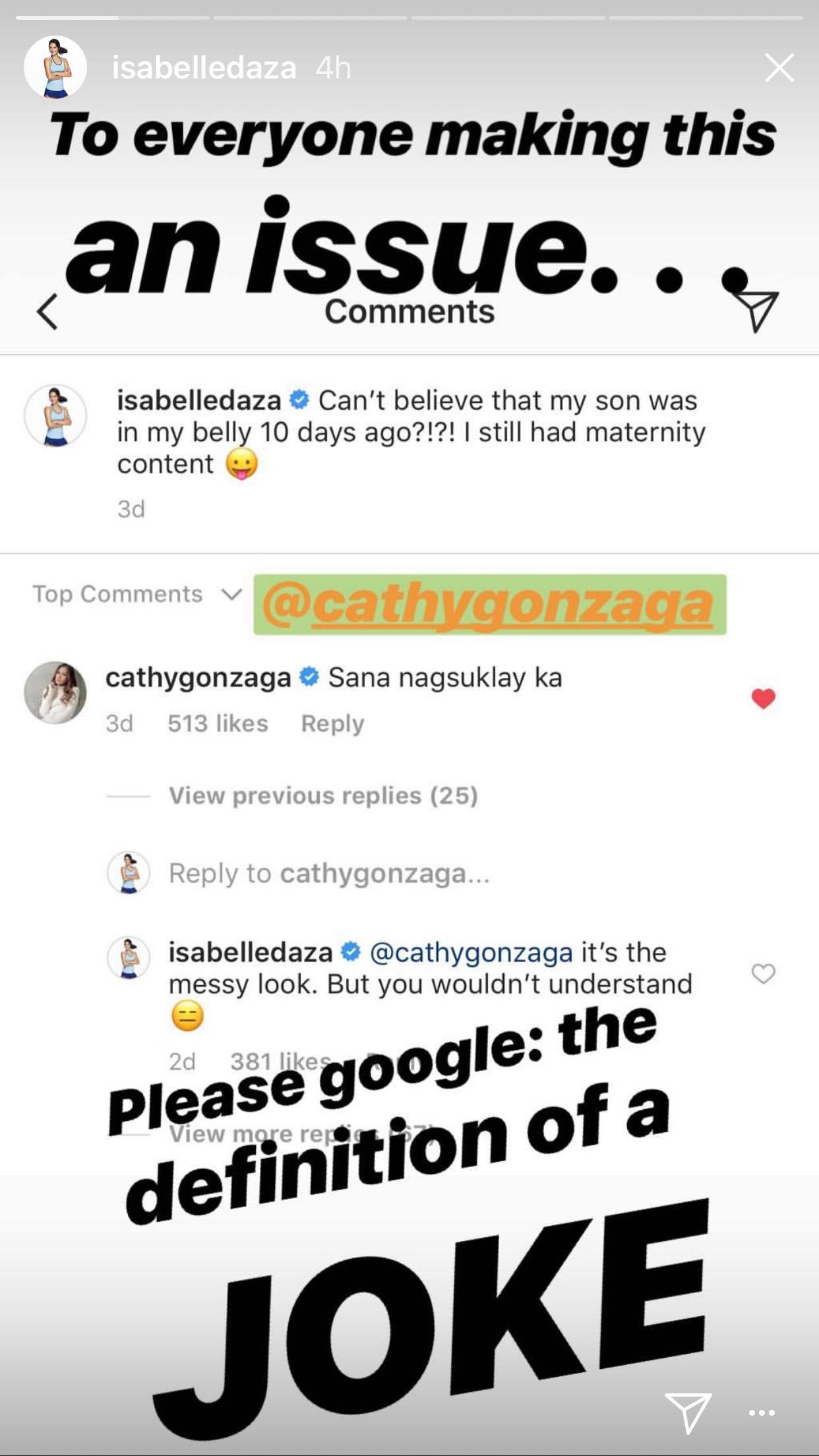 Isabelle Daza, Alex Gonzaga clear air over Instagram comment 1