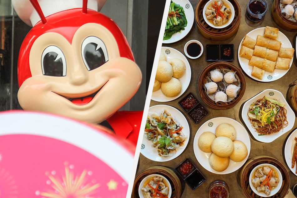 Jollibee's mascot and Tim Ho Wan dishes are shown in this composite photo. ABS-CBN News