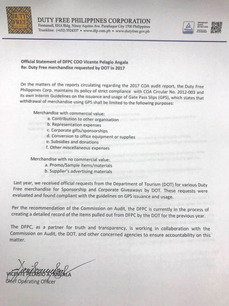 Coa Ex Dot Chief Teo Used Duty Free Profits To Buy Luxury Items Toiletries Abs Cbn News