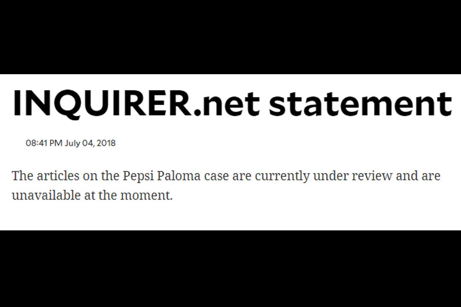 Inquirer's Pepsi Paloma articles 'unavailable' pending review after ...