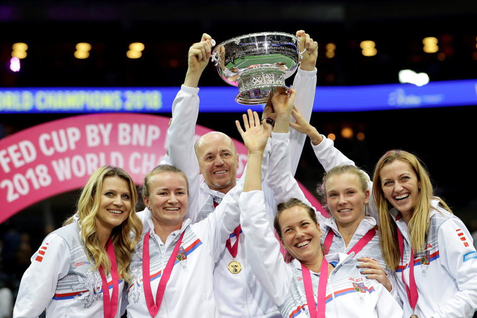 Team Czech Republic celebrate during the trophy ceremony. David W Cerny Reuters