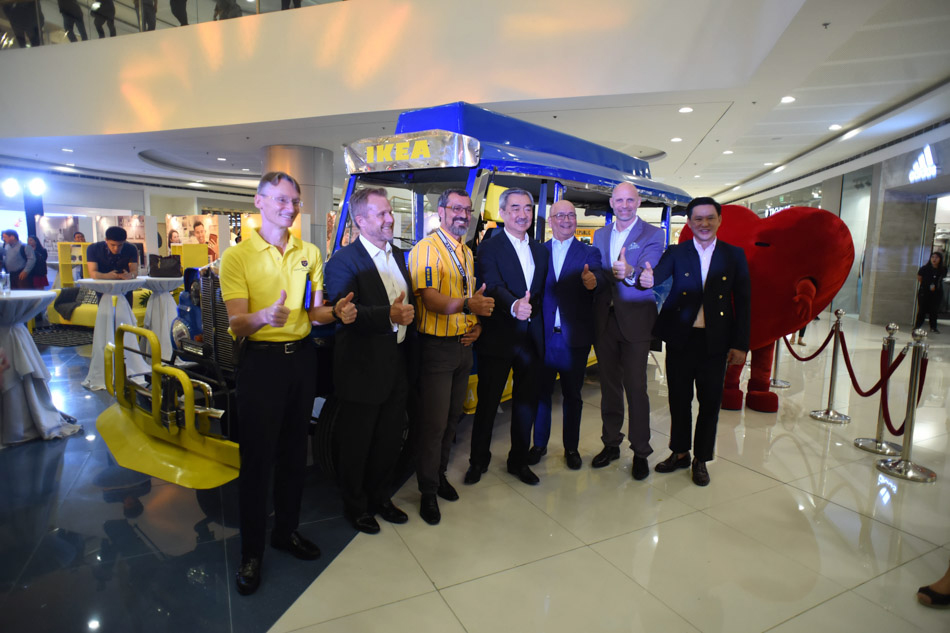 A jeepney painted in IKEA's blue and yellow colors is displayed at the SM Mall of Asia, where the Swedish furniture-maker will build its largest store in the world. Image: George Calvelo/ABS-CBN News