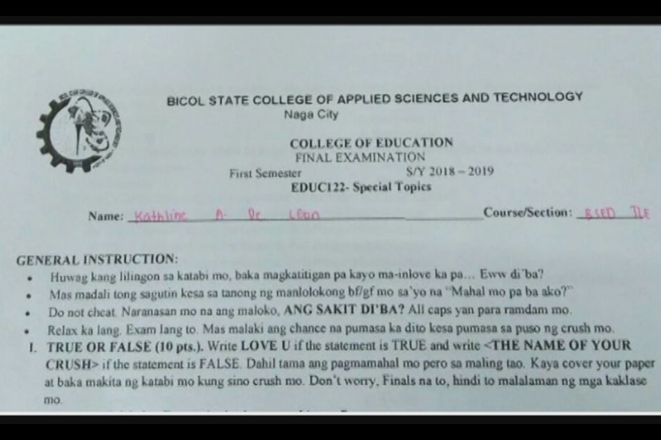 hugot math exam ABS viral nag sa sa exam CBN   lines' 'Hugot isang News Bicol,