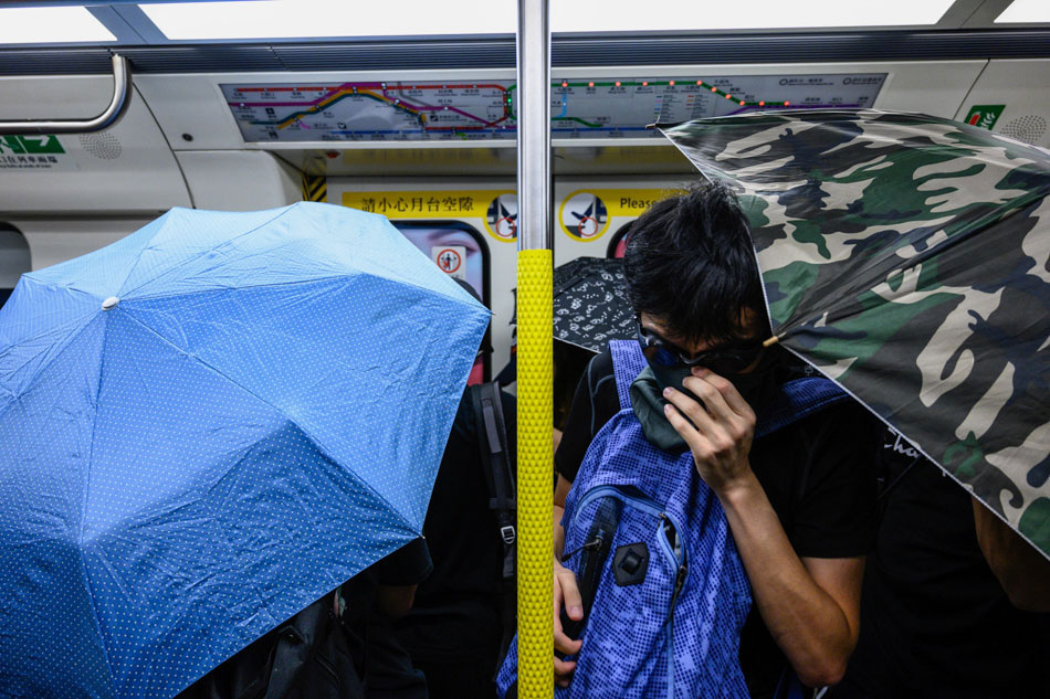 Umbrella protest in HK trains