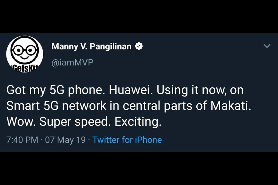 LOOK: Manny Pangilinan promotes Huawei 5G -- using an iPhone 1