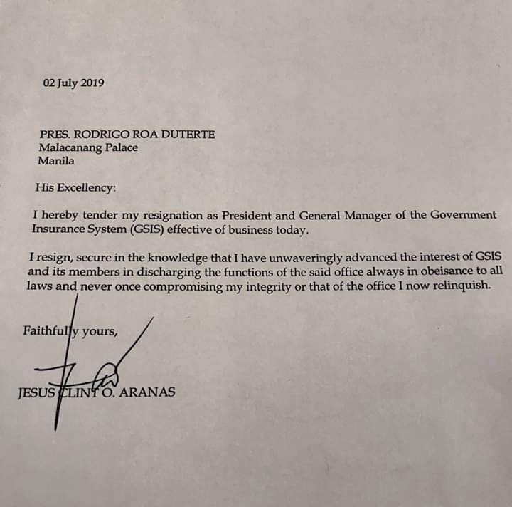 GSIS President Aranas resigns 1