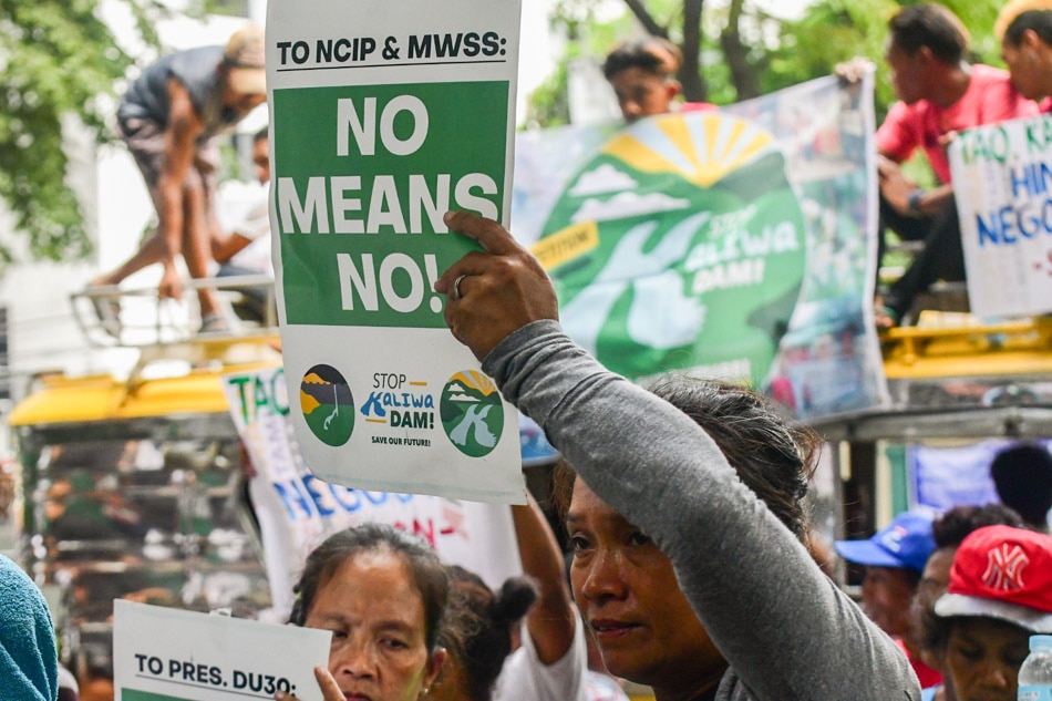 Protesters gather outside the Department of Environment and Natural Resources (DENR) offices in Quezon City on October 16, 2019 as they call on the department not to issue an environmental certificate for the construction of the Kaliwa Dam. Mark Demayo, ABS-CBN News/file