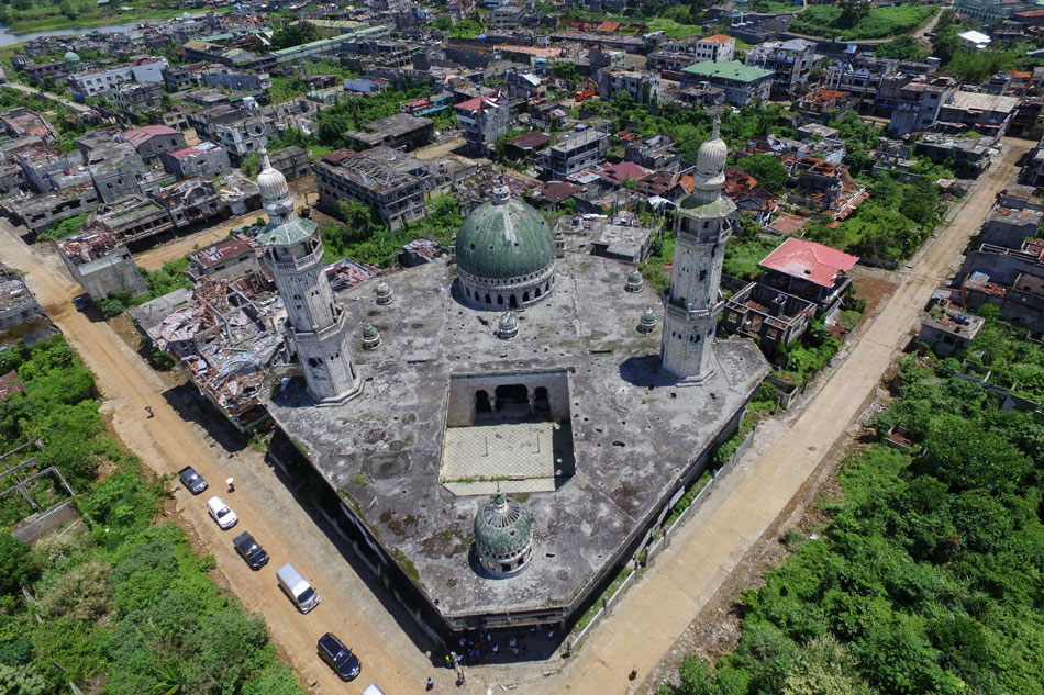 This aerial photo shows the destroyed Grand Mosque in Marawi on the southern island of Mindanao, May 23, 2019. Noel Celis, AFP/File