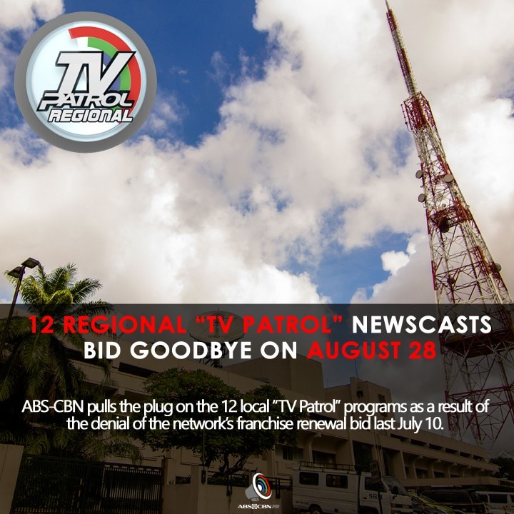 12 regional &#39;TV Patrol&#39; programs to air final newscasts on August 28 1