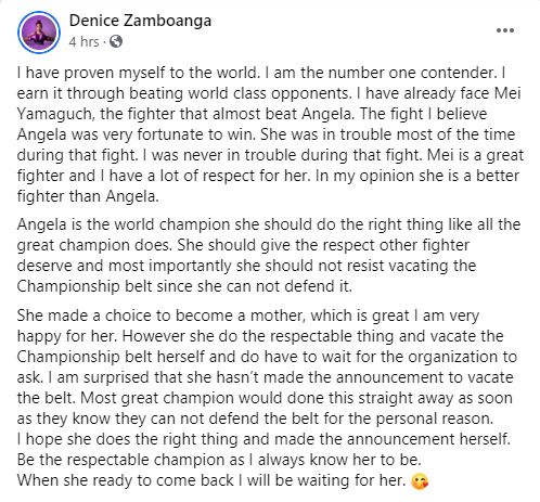 Mma One Champ Says Denice Zamboanga Not Title Ready Yet Pinay Fighter Fires Back Abs Cbn News