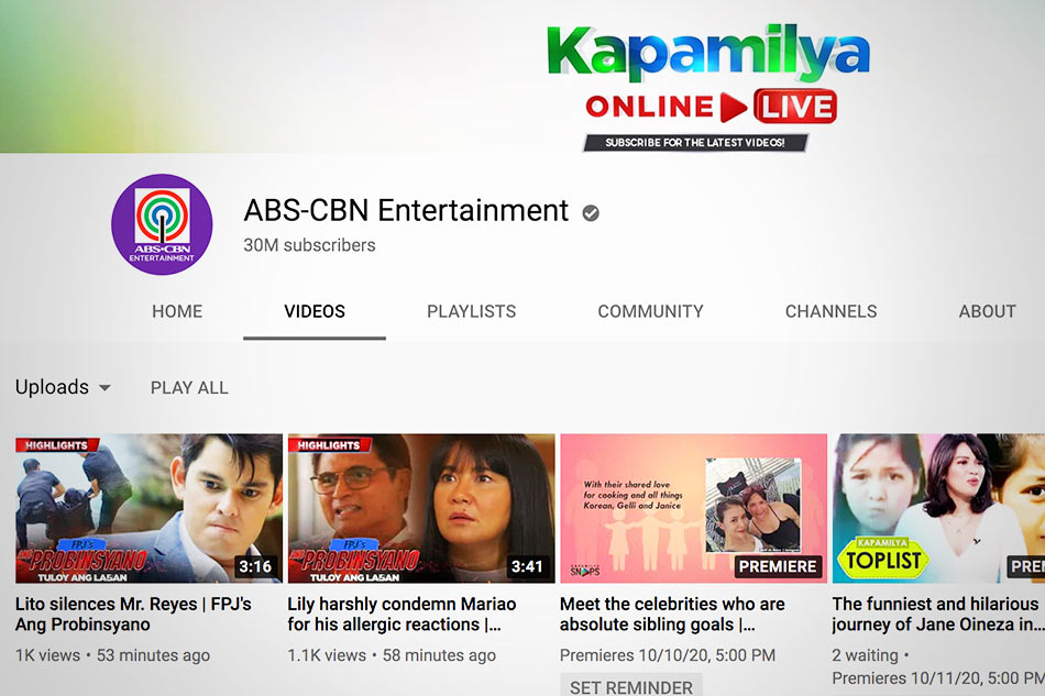 ABS-CBN Entertainment hits 30 million subscribers on YouTube 1