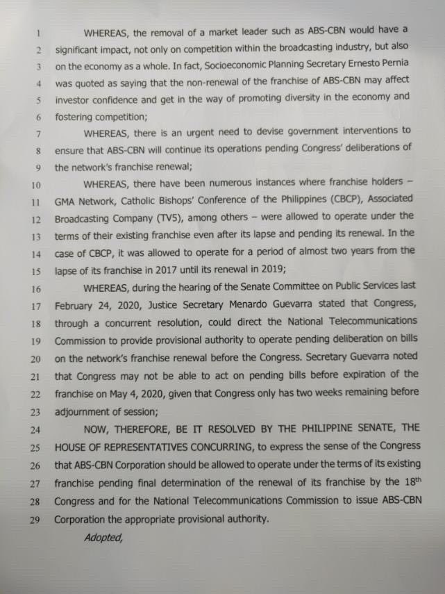 New concurrent resolution urging NTC to extend ABS-CBN franchise filed in Senate 2