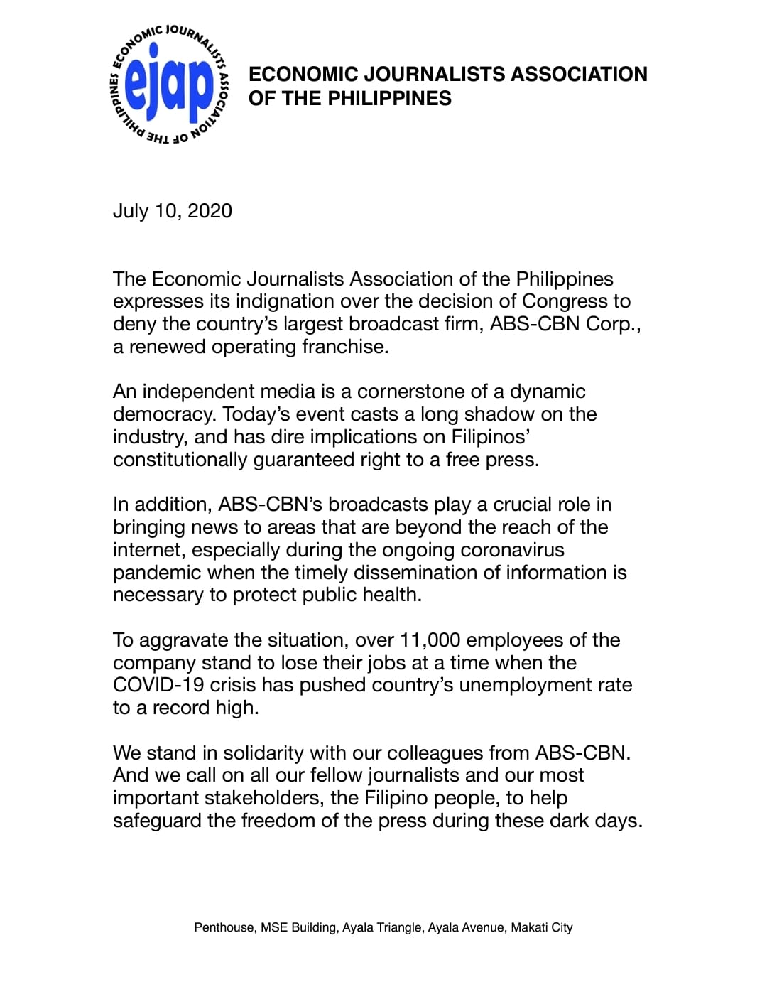 READ: Journalists, news groups issue statements supporting ABS-CBN 4