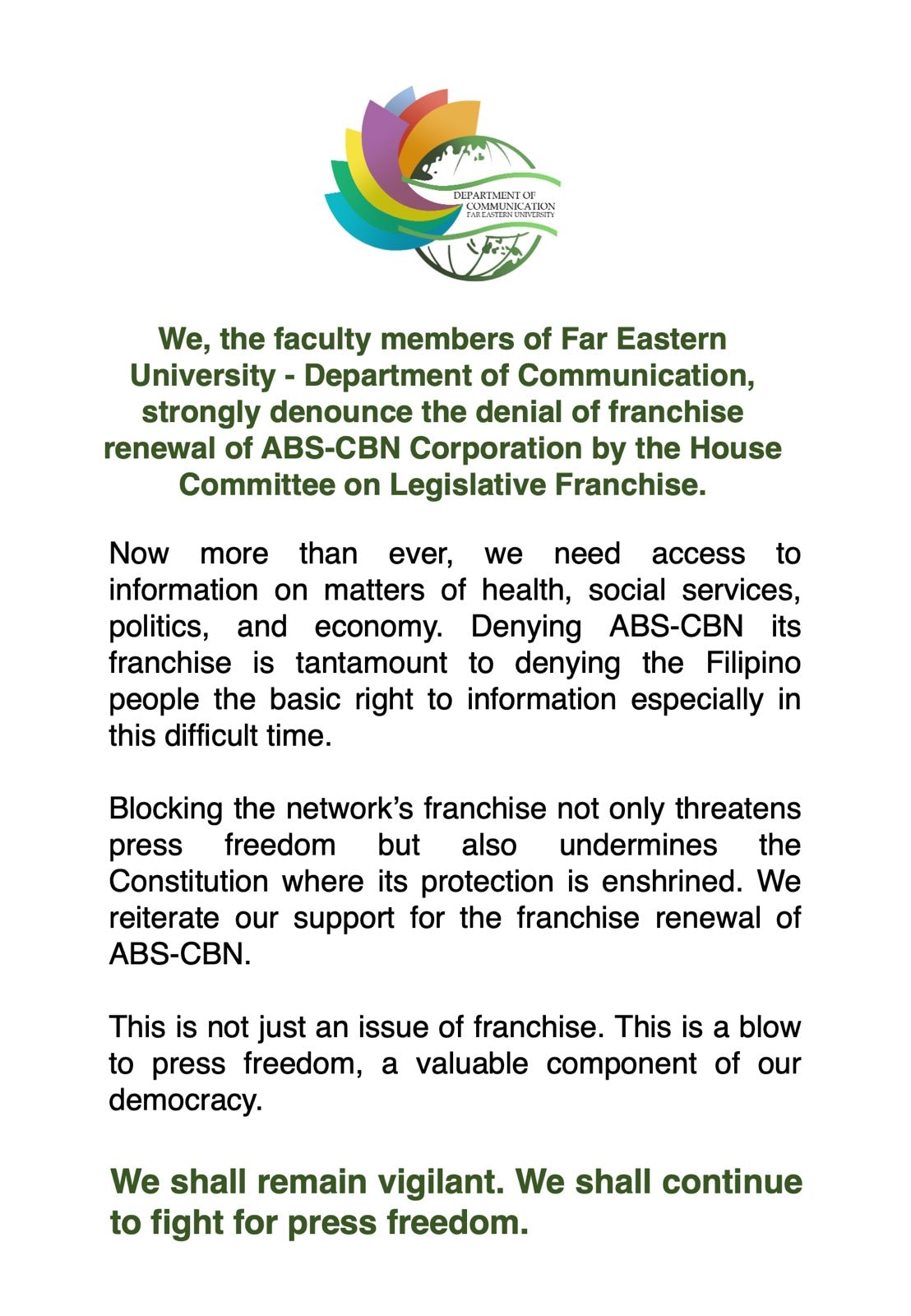 READ: Journalists, news groups issue statements supporting ABS-CBN 7