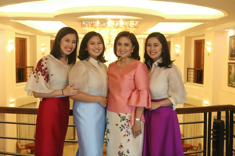 Vice President Leni Robredo, along with her daughters Jessica Marie “Aika,” Janine Patricia “Tricia,” and Jillian Therese, pose for photos at the Office of the Vice President in Quezon City before attending President Rodrigo Duterte’s third State of the Nation Address (SONA) at the House of Representatives in Quezon City, July 23, 2018. OVP/Handout/File