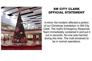 Bahagi ng Christmas tree sa mall sa Clark nasunog