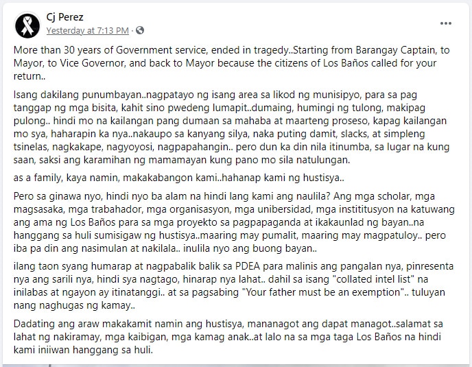 ‘Inulila ang buong bayan’: Nephew of slain Los Ba&#241;os mayor rails against gov’t narco list 1