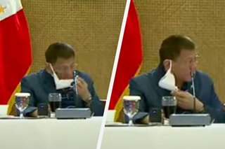 Duterte briefly removes face mask at IATF meeting, saying it was hard to speak