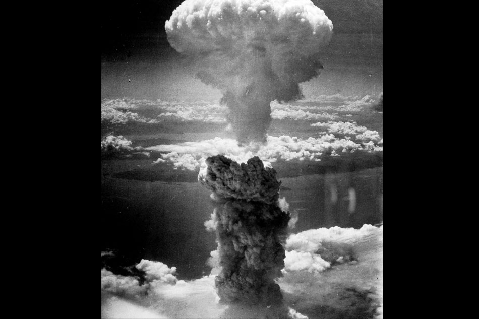 Mushroom cloud above Nagasaki after atomic bombing on August 9, 1945. Taken from the north west. U.S. National Archives and Records Administration