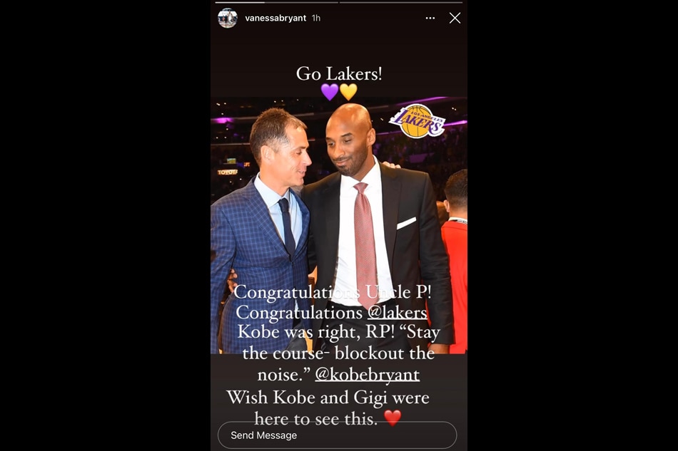 &#39;Wish Kobe and Gigi were here to see this&#39;: Vanessa Bryant congratulates Lakers 1