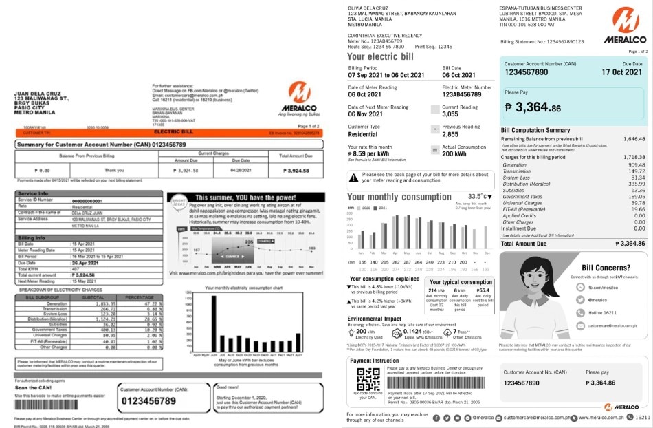  (Left to Right) The old Meralco bill vs. the new and improved bill coming out soon. Photo source: Meralco