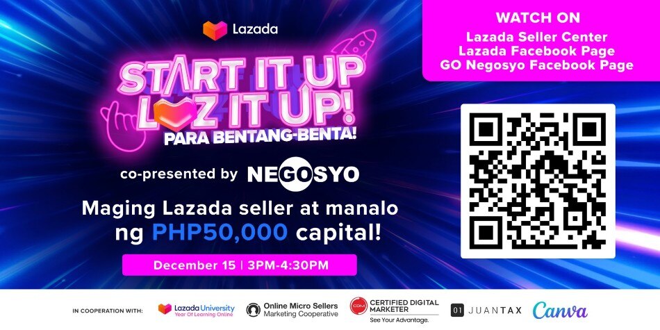 Are you ready to kick-start your startup? Become a Lazada seller and get a chance to win exclusive business packages and P50,000 for your capital. Photo source: Lazada