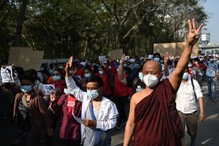 Saffron-robed monks join 3rd day of street protests against Myanmar coup