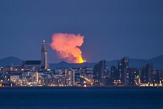 Volcanic glow in Reykjavik