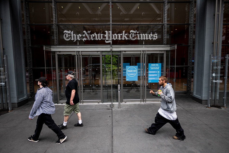 The New York Times building is seen on June 30, 2020 in New York City.  
