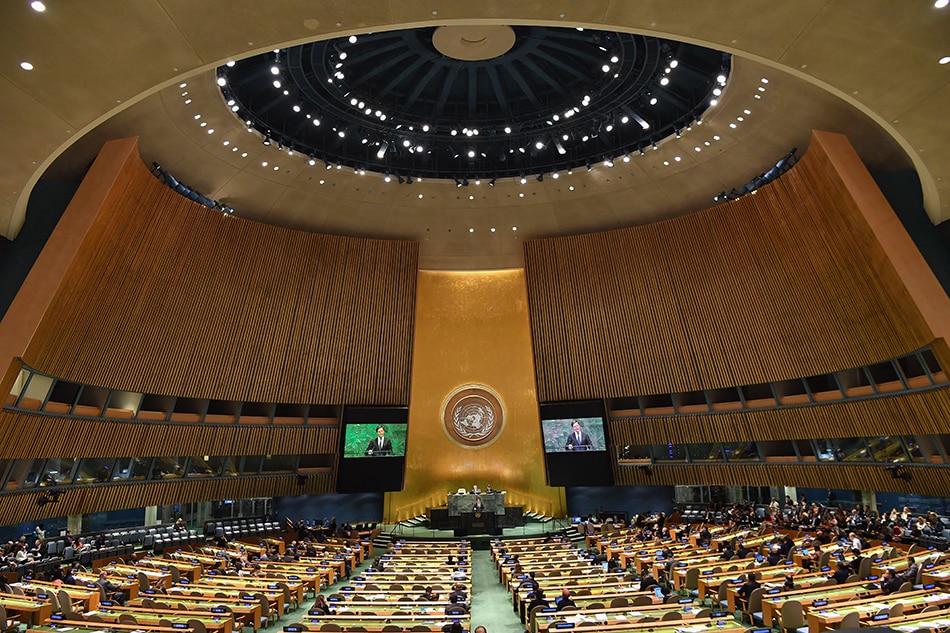 In this file photo, Netherlands' Prime Minister Mark Rutte addresses the General Debate of the 73rd session of the General Assembly at the United Nations in New York on September 26, 2018. In next week's General Assembly, presidents, prime ministers and diplomats who enter the General Assembly Hall next week will not be not required to show proof of immunization. Angela Weiss, AFP/file