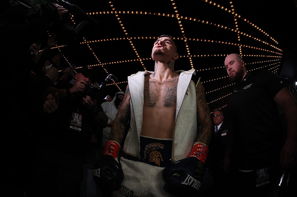 George Kambosos enters the ring against Teofimo Lopez during their championship bout for Lopez’s Undisputed Lightweight title at The Hulu Theater at Madison Square Garden on November 27, 2021 in New York, New York. Al Bello, Getty Images/AFP.