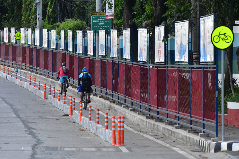 Concrete barriers protect the bike lanes along EDSA in Quezon City on May 16, 2021. Mark Demayo, ABS-CBN News/File