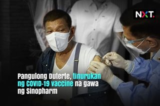 Pangulong Duterte, tinurukan ng COVID-19 vaccine na gawa ng Sinopharm