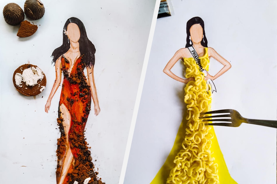 Gowns ng Pinay beauty queens ginawan ng food art 1