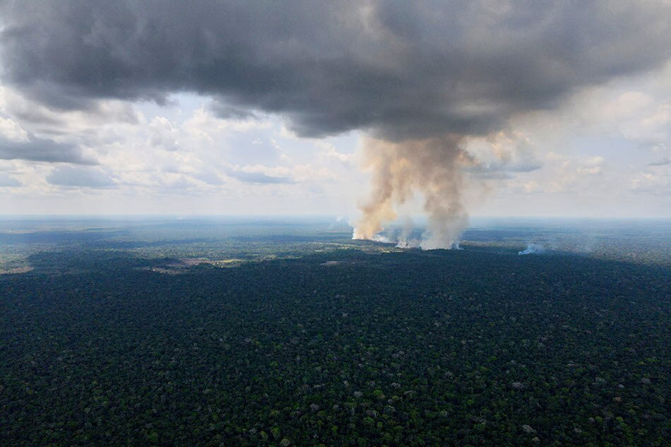 Billows of smoke rise over a deforested plot of the Amazon jungle next to the Transamazonica national highway, in Labrea, Amazonas state, Brazil, September 1, 2021. Picture taken September 1, 2021 with a drone. Bruno Kelly, Reuters