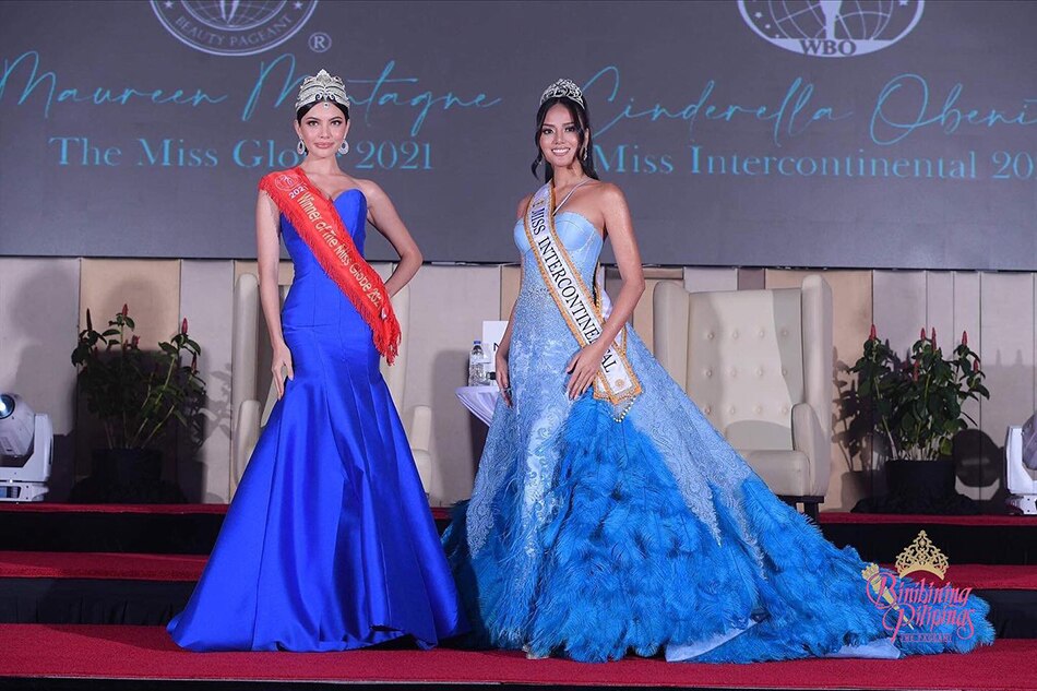 Newly crowned Miss Globe Maureen Montagne and Miss Intercontinental Cindy Obeñita pose together during their ‘Double Victory’ homecoming on Tuesday. Facebook: Binibining Pilipinas
